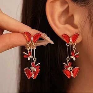 Elegant Red Butterfly Dangle Earrings